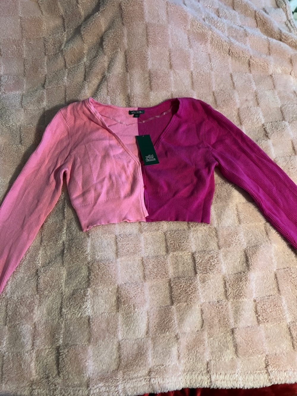wild fable Two-Tone Pink Ribbed Cropped Cardigan
